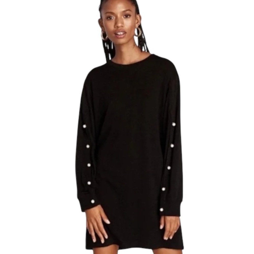 ZARA Gray Pearl‎ Sleeve Dress Mini Long Sleeve Party Work Casual Relaxed Size L